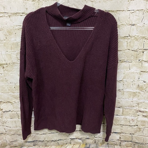 Forever 21 Purple Ribbed Choker V Neck Sweater - Picture 1 of 4